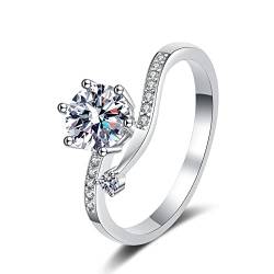 Lieson Verlobungsringe Frauen, Hochzeit Ringe 925 Silber Schlicht mit 6 Zinken Rund Moissanit 0.5ct Eheringe Damen Silber Gr. 56 (17.8) von Lieson