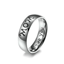 Lieson Verlobungsringe Männer Frauen Edelstahl, Poliert 6MM mit Gravur I love you MOM Freundschaftsringe Eheringe Hochzeitsringe Partnerringe für Herren Damen Silber Gr.60 (19.1) von Lieson