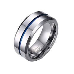 Lieson Wolfram Ring Herren Silber Blau, Hochzeitsringe Herren Poliert 8MM Rund Mit Linie Ring Gravur Personalisiert Größe 62 (19.7) von Lieson