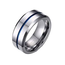 Lieson Wolfram Ringe Silber Blau, Verlobungsringe Herren Poliert 8MM Rund Mit Linie Ring Gravur Personalisiert Größe 67 (21.3) von Lieson