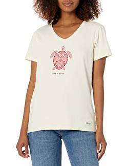 Life Is Good Damen Crusher Graphic V-Neck Turtle Mosaic T-Shirt, Kitt Weiß, Medium von Life Is Good