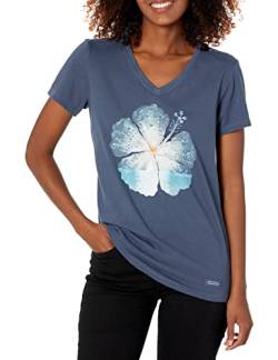 Life Is Good Women's Crusher Graphic V-Neck T-Shirt Hibiscus Sail Flower, Darkest Blue, X-Large von Life Is Good