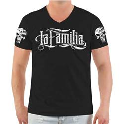 Life Is Pain Herren Tshirt La Familia Logo mit Totenköpfe und Skull Ärmel von Life Is Pain