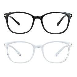 LifeArt 2 Pairs Blue Light Blocking Brille, Anti Eyestrain, Computer Lesebrille, Gaming Brille, TV Brille für Frauen Männer, Anti Glare (Schwarz+Klar, keine Vergrößerung) von LifeArt