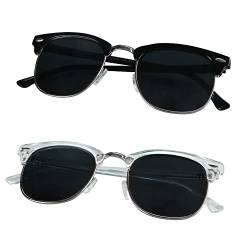 LifeArt Vintage Runde Sonnenbrille für Männer und Frauen Gradient Grau Linse UV400 Schutz Outdoor Schatten mit Schwarz Silber+Clear Silber +2,75 Vergrößerungsrahmen 2-Pack von LifeArt