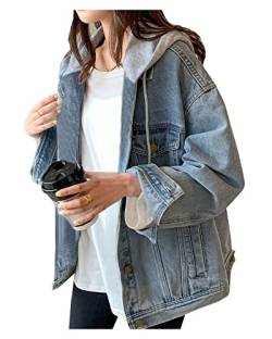 LifeShe Damen Jeansjacke mit Kapuze Oversized Distressed Jeansjacken Hoodie, blau, Medium von LifeShe