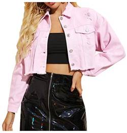 LifeShe Damen Jeansjacke mit ausgefranstem Saum - Pink - Mittel von LifeShe