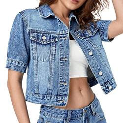 LifeShe Damen Kurzarm Jeansjacke Leicht Ripped Distressed Cropped Jeans Jacken Mäntel, Blau a, M von LifeShe