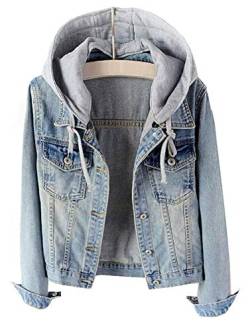 LifeShe Damen casual abnehmbare hoodie jeansjacke mittel hellblau von LifeShe