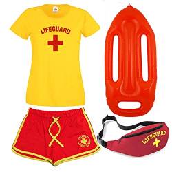 Damen Lifeguard T-shirt Shorts Bauchtasche und Float 4-teiliges Set Gr. XXL, gelb/rot von Lifeguardgear