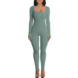 Lifemaison Damen Sport Jumpsuit Lang Eng Yoga Bodysuit Overall Stretch Langarm Bodycon Strampler Sportanzug Einteiler Hosenanzug Trainingsanzug Club Outfit,Damen Sport Jumpsuit Langarm Quadratischer von Lifemaison