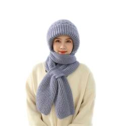 Lifemaison Integrierter Gehörschutz Winddichte Mütze Schal,Kapuzenschal Frauen Winter,Damen Verdickter Warmer Einteiliger Hutschal,Damen Schalmütze Winter Warme Mütze,2 in 1 Maskenschal Strickmütze von Lifemaison