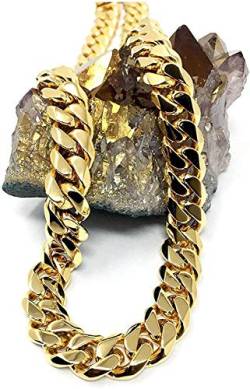 Kubanische Gliederkette für Herren/Damen, vergoldet, 12 mm, 14 Karat Diamantschliff, schwer, mit solidem dickem Verschluss, Hip Hop, Gold, Diamant von Lifetime Bling