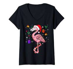 Damen Weihnachten Flamingo Shirt lustiges Weihnachts T-Shirt mit V-Ausschnitt von Lifua