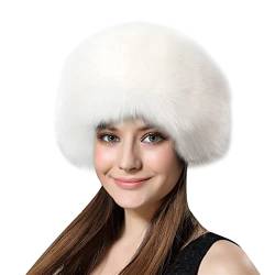 Lifup Damen Fellimitat Hut Cossack Russische Mütze Kosakenmütze für Reisen, Skifahren, Wandern Weiß 2 von Lifup