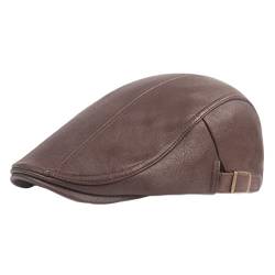 Lifup Herren Schiebermütze Kunstleder Schirmmütze Flach Mütze Gatsby Cap Braun 1 One Size von Lifup