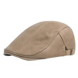 Lifup Herren Schiebermütze Kunstleder Schirmmütze Flach Mütze Gatsby Cap Khaki 1 One Size von Lifup