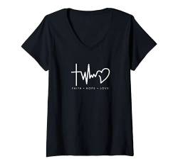 Damen Glaube Hoffnung Liebe Christliches Symbol Jesus T-Shirt mit V-Ausschnitt von Lightedblessing Christliche Kleidung
