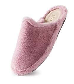 Ligpoll Hausschuhe Damen bezogene Plusch Flip Flop Bequeme Flauschige Hausschuhe fur Damen Warme Leder Schlappen Natural Leder Slipper Pantoletten von Ligpoll