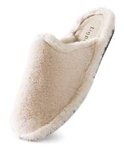 Ligpoll Hausschuhe Damen bezogene Plusch Flip Flop Bequeme Flauschige Hausschuhe fur Damen Warme Leder Schlappen Natural Leder Slipper Pantoletten von Ligpoll