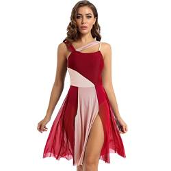 LiiYii Damen Ballettkleid Tanzkleid Chiffon Kleid Sommer Tanz Anzug mit Innen Slip Panties für Latin Tango Ballettkleidung Burgund S von LiiYii