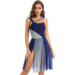 LiiYii Damen Ballettkleid Tanzkleid Chiffon Kleid Sommer Tanz Anzug mit Innen Slip Panties für Latin Tango Ballettkleidung Navy Blau M von LiiYii