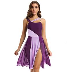 LiiYii Damen Ballettkleid Tanzkleid Chiffon Kleid Sommer Tanz Anzug mit Innen Slip Panties für Latin Tango Ballettkleidung Violett L von LiiYii