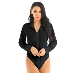 LiiYii Damen Body Langarm/Kurzarm Blusenbody Hemdbody Bodysuit Overalls Business Outfits Casual Kleidung Freizeitanzug Schwarz L von LiiYii