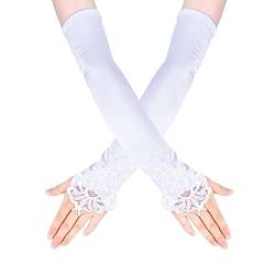 Liitata 1 Paar 1920s Satin Handschuhe Lang Spitze Fingerlose Handschuhe Retro Opera Party Handschuhe für Hochzeit Halloween Maskerade Karneval Thema Party - Weiß von Liitata