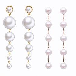 Liitata 2 Paar Lange Perle Ohrringe Perlen Quasten Ohrringe OhrsteckerBoho Perle Baumeln Ohrringes Perle Kette Ohrringe für Mädchen Frauen von Liitata