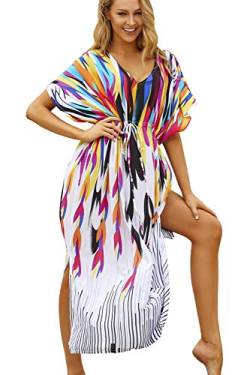 LikeJump Damen Baumwolle Bohemien Kaftan Übergröße Strandkleider Lang Kleid Kimono Badeanzug Cover Ups von LikeJump