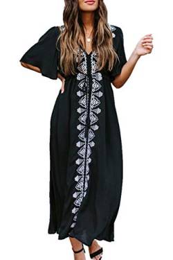 LikeJump Damen Baumwolle Bohemien Kaftan Übergröße Strandkleider Lang Kleid Kimono Badeanzug Cover Ups von LikeJump