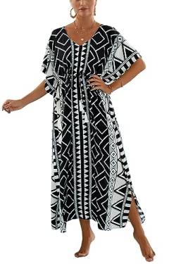 LikeJump Damen Baumwolle Stickerei Übergröße Strandkleider Lang Kimono Badeanzug Cover Ups von LikeJump