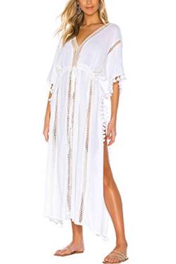 LikeJump Damen Blumenspitze Transparent Kaftan Maxi Übergröße Strandkleider Lang Kleid Kimono Badeanzug Cover Ups von LikeJump