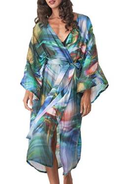 LikeJump Damen Chiffon Boho Kimono Maxi-Kleid Strandkleid Lang Sommerkleid Bikini Cover Up von LikeJump