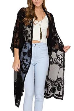 LikeJump Damen Spitze Blumenkleider Kaftan Bikini Cover Up Boho Maxi Kleid Knielang Badeanzug Kimono von LikeJump