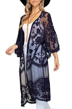 LikeJump Damen Spitze Blumenkleider Kaftan Bikini Cover Up Boho Maxi Kleid Knielang Badeanzug Kimono von LikeJump