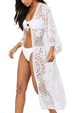 LikeJump Damen Spitze Blumenkleider Kaftan Bikini Cover Up Boho Maxi Kleid Knielang Badeanzug Kimono von LikeJump