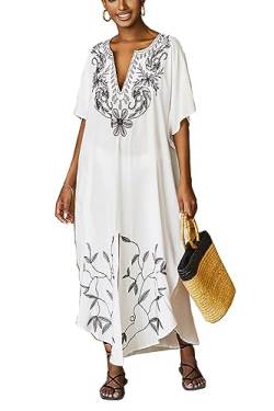 LikeJump Damen Stickerei Kaftan Kleid Übergröße Strandkleider Lang Kimono Badeanzug Cover Ups von LikeJump