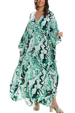 LikeJump Langes Kaftan-Nachthemd für Damen, geräumig, Homewear, übergroß, Maxi-Kimono-Vertuschung, Bademäntel, A Green 3, One size von LikeJump