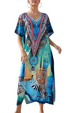 LikeJump Schnelltrocknend Boho Kaftan Beach Maxikleid für Damen Sommer Bikini Cover Ups Übergröße Strandkleider Robes von LikeJump