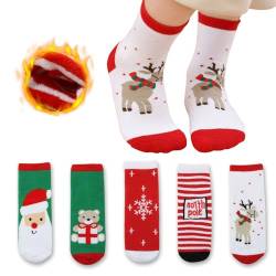 Likesing 5 Paar Weihnachtssocken Kinder Haussocken Kuschelsocken Weihnachten Thermosocken Wintersocken Kindersocken Jungen Mädchen Warme Socken Bunte Dicke Stoppersocken Cute Sport Socks Baby Geschenk von Likesing