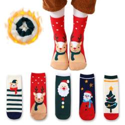 Likesing 5 Paar Weihnachtssocken Kinder Haussocken Kuschelsocken Weihnachten Thermosocken Wintersocken Kindersocken Jungen Mädchen Warme Socken Bunte Dicke Stoppersocken Cute Sport Socks Baby Geschenk von Likesing