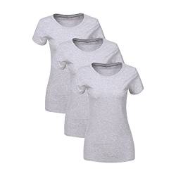 Liking Basic Shirt Damen,Damen Kurzärmeliges T-Shirt mit Rundhalsausschnitt, Multi-Packs Graue T-Shirts Fuer Damen Baumwolle Kurzarm Basic Sommer Rundhals T-Shirts 6101-QGE-L-3 von Liking