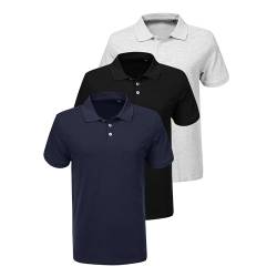 Liking Herren Poloshirt,Herren Kurzarm Poloshirt Atmungsaktiv Schnelltrocknend Tshirt Freizeit Sport Sommer Poloshirts Männer Knopfleiste Polohemd 3er Pack Schwarz Grau Blau 8401 BGB L von Liking