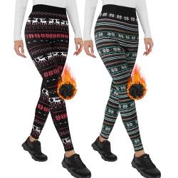 Liking Leggings Gefütterte Damen Winter Thermoleggings Mädchen Weihnachten Muster TeddyInnenfleece 4145-A_B-2 von Liking