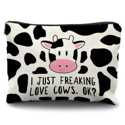 Likjad Make-up-Tasche mit Kuh-Druck, Kuh-Make-up-Tasche, Kuh-Druck, Kuh-Geschenke für Frauen, Kuh-Druck, "I just freaking love cows", Kuh-Geschenke, Kuh-Geschenke für Frauen, Kuhmuster von Likjad