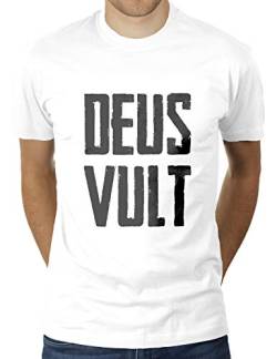 Deus Vult - Herren T-Shirt von KaterLikoli, Gr. L, Weiß von Likoli