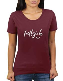 Fuffzich - Fünfzig - Trage es mit einem Lächeln - Geburtstag Nummer 50 - Damen T-Shirt von KaterLikoli, Gr. 2XL, Burgundy von Likoli