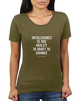 Intelligence is The Ability to Adapt to Change - Stephen Hawking Zitat - Damen T-Shirt von KaterLikoli, Gr. 3XL, Olive von Likoli